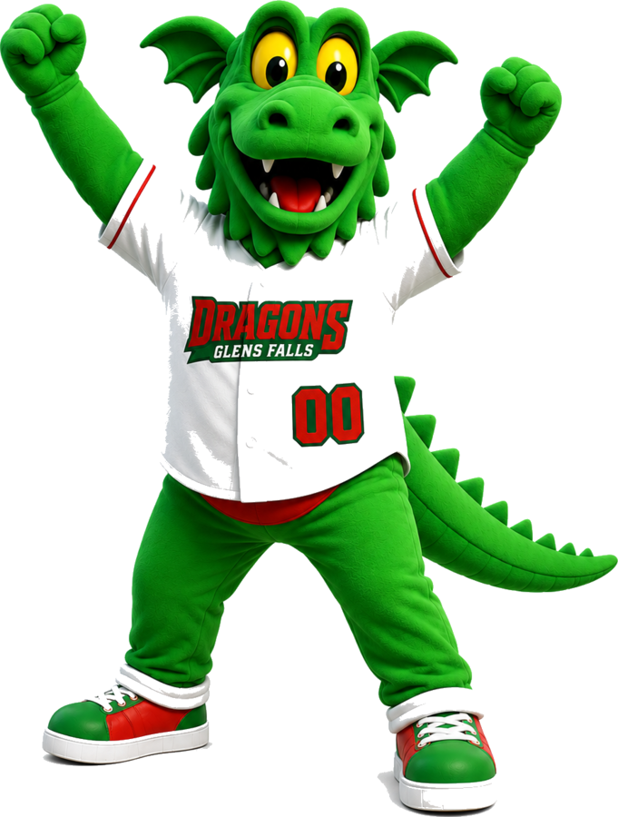 Cooper the Dragon cheering with both fists raised